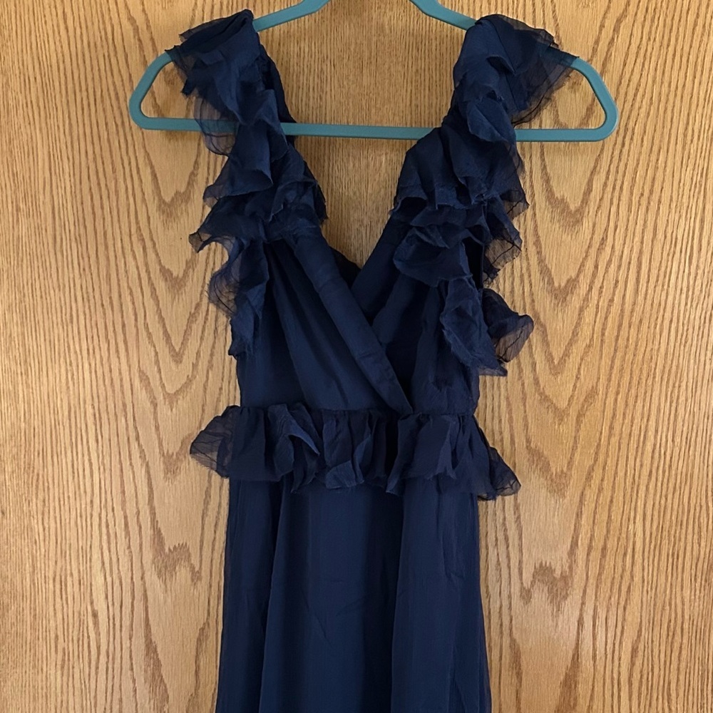 NWT Lulus Navy blue Ruffle Chiffon Dress - Picture 7 of 8